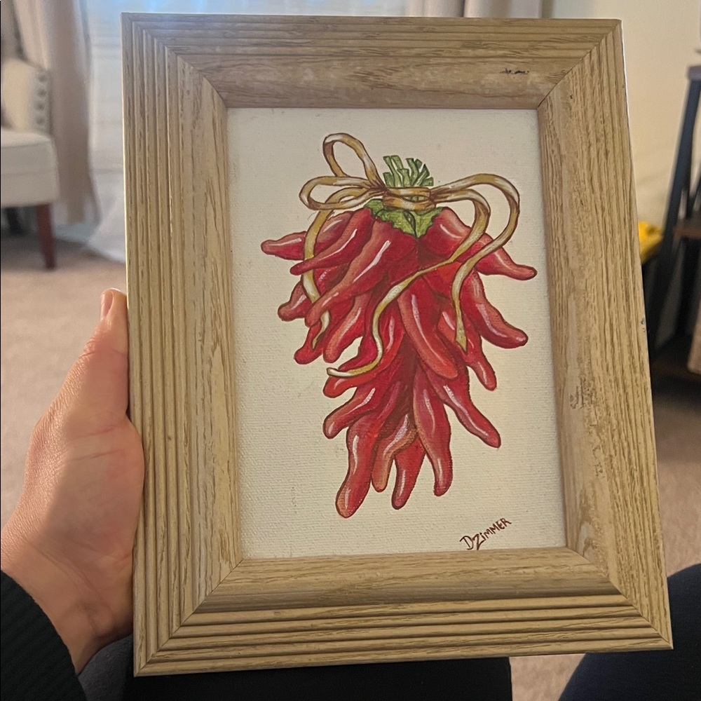 Rustic Wooden Frame with Red Chili Pepper Painting